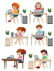 Fototapeta premium Different kids using computer