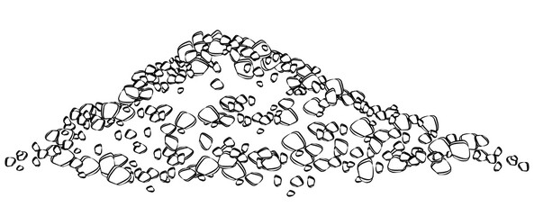 Black outline of heap of stones isolated on white background. Design element.