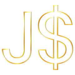 Jamaican dollar JMD currency golden sign outline in front view isolated on white background. Currency by Central Bank of Jamaica. Clipart.