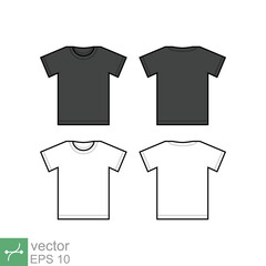 Black and white t-shirt icon set. Simple flat style. Apparel, tee, clothing, casual concept. Vector illustration isolated on white background. EPS 10.