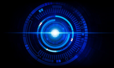 Abstract Door open Light technology finger scan background Hitech communication concept innovation prevent and private key vector design.