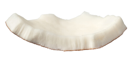 Cracked fresh coconut meat isolated on white background.