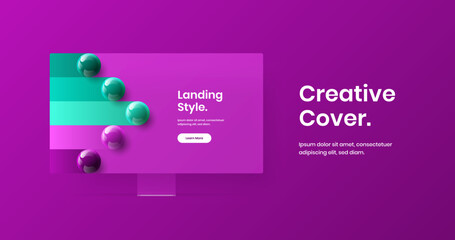 Creative monitor mockup site template. Colorful web banner design vector layout.