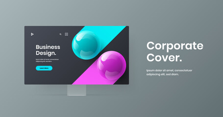 Vivid desktop mockup web project layout. Modern site screen vector design illustration.