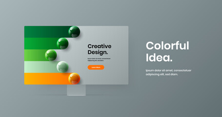 Creative computer display mockup presentation layout. Colorful web banner vector design illustration.