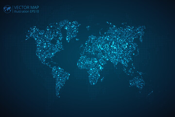 Map of World modern design with abstract digital technology mesh polygonal shapes on dark blue background. Vector Illustration Eps 10.