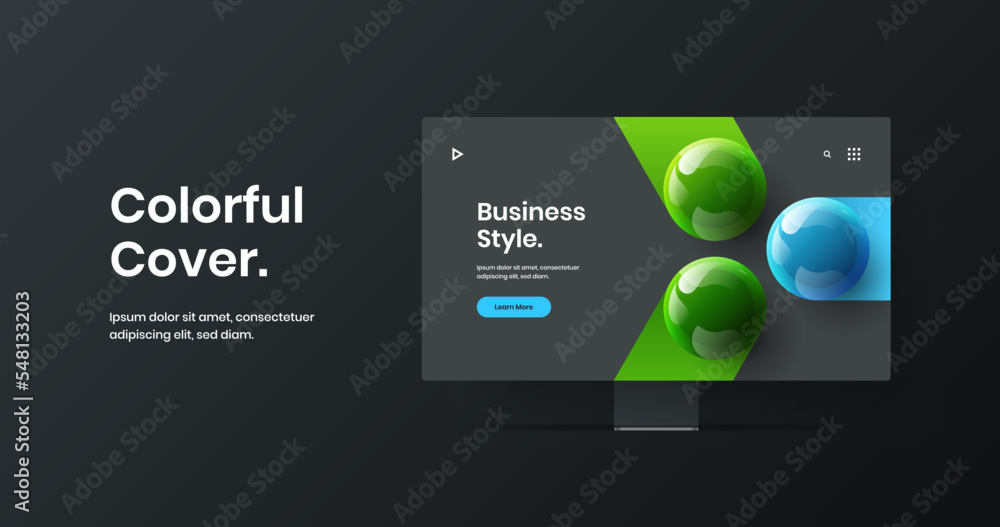 Poster minimalistic monitor mockup landing page layout. colorful website design vector illustration.