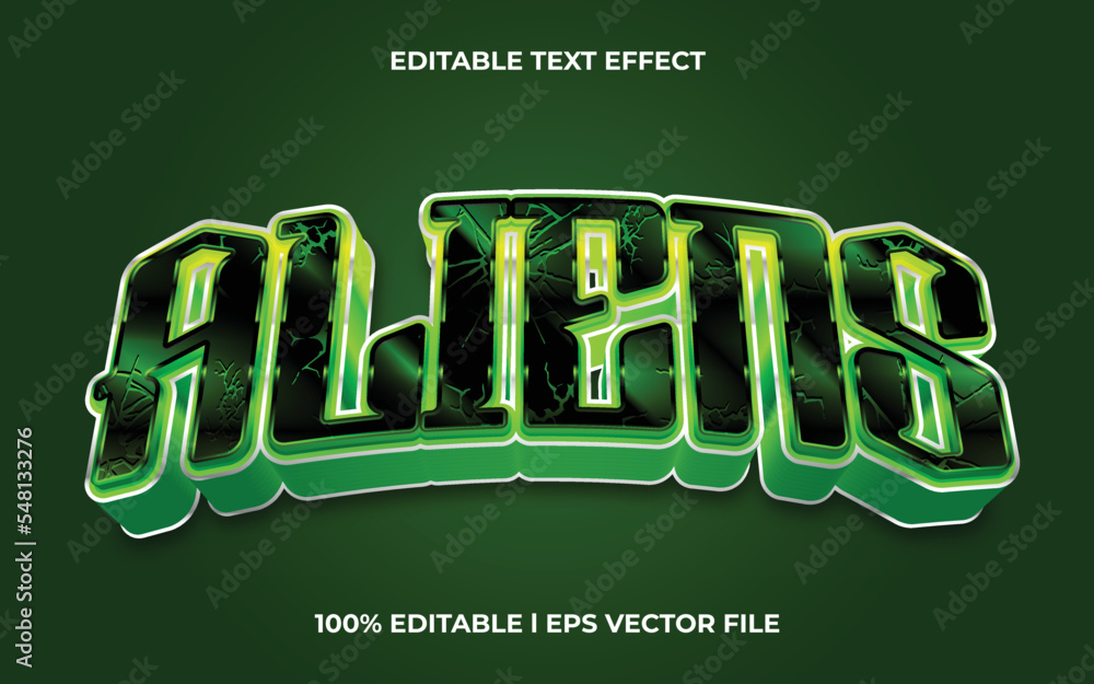 Poster aliens text effect editable modern lettering typography font style, cyber 3d text for game tittle.