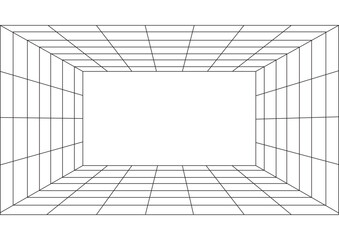 3d wireframe grid room. 3d perspective laser grid.