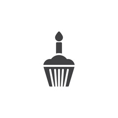 Cupcake with candle vector icon