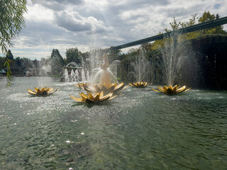 The stylish fountains in Europa Park.