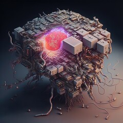 Brain synthesis computer. Illustration about the brain. Made by AI.