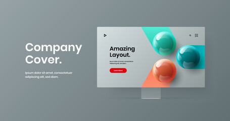 Clean site screen design vector layout. Vivid display mockup landing page illustration.