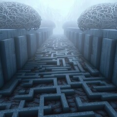 Obraz premium Brain synthesis maze. Illustration about the brain. Made by AI.