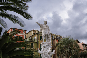 Monument to Christopher Columbus in a beautiful city on the mediterranean coast: SANTA MARGHERITA...