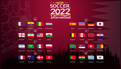 concepts and modern ideas.LOGO "Final  Soccer 2022 international". with qatar.national flag various.