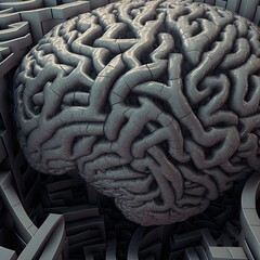 Brain synthesis maze. Illustration about the brain. Made by AI.