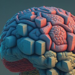 Obraz premium Brain Fusion Building Blocks. Illustration about the brain. Made by AI.