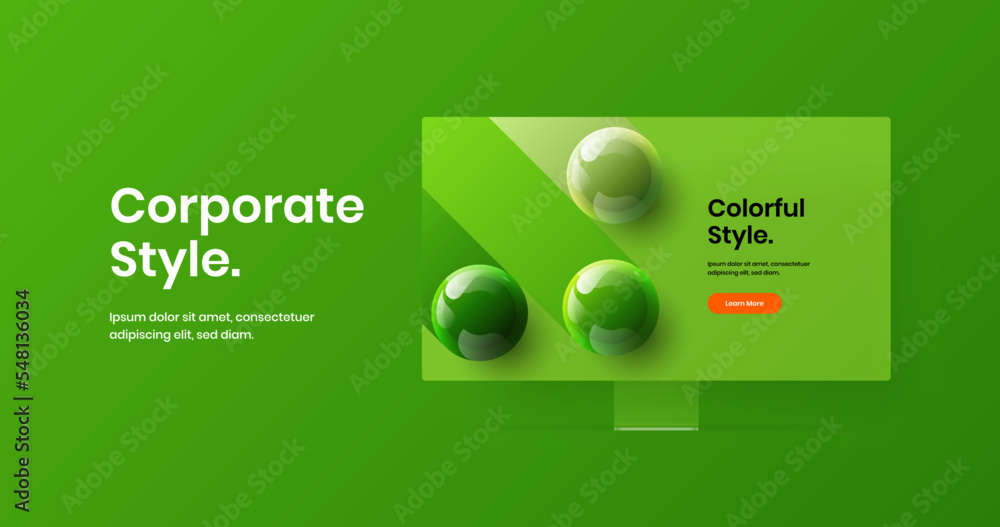 Wall mural modern computer display mockup landing page template. bright presentation design vector layout.