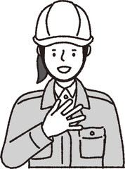 ヘルメット作業着姿の女性_おまかせください
