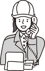 ヘルメット作業着姿の女性_電話