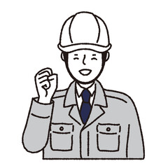ヘルメット作業着姿の男性_ガッツポーズ