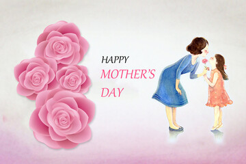 Mother's day greeting design. Mothers day background with rose flowers and text. 