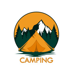 Mountains camping logo design vector. outdoor template icon for logo.  winter camp illustrations.