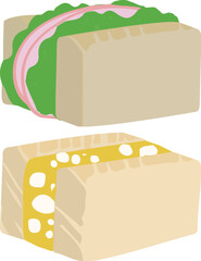 たまごサンドとレタスとハムのサンドイッチ