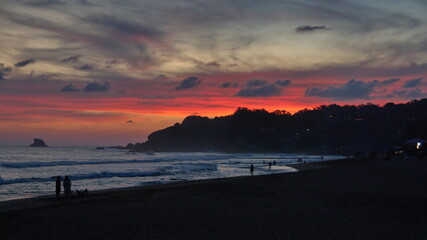 Sunset at the beach in Zipolite, Mexico