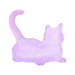 Watercolor pastel cat with splatter silhouette painting clipart