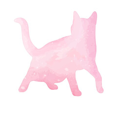 Watercolor pastel cat with splatter silhouette painting clipart