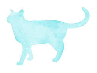 Watercolor pastel cat with splatter silhouette painting clipart
