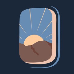 Illustration of the view from the window.View from a porthole in an airplane.Beautiful fabulous view from an airplane window.Fantasy art with a view from the window