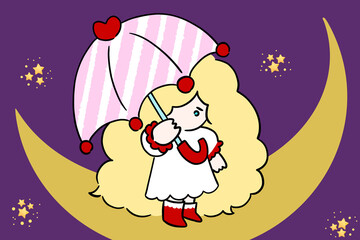 傘を差した女の子　イラスト　二頭身