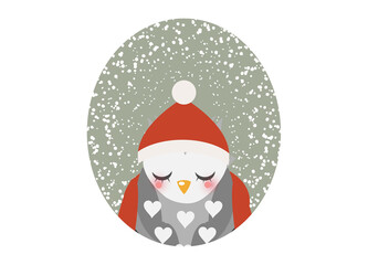 verträumte Eule mit Santa Claus Weihnachtsmütze