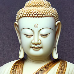 God Buddha, White Marble Sculpture of Buddha Statue, 3D Generative Illustration