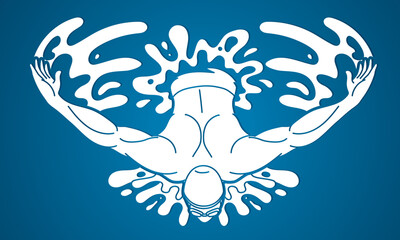 Swimming Sport A Male Swimmer Action Cartoon Silhouette Graphic Vector