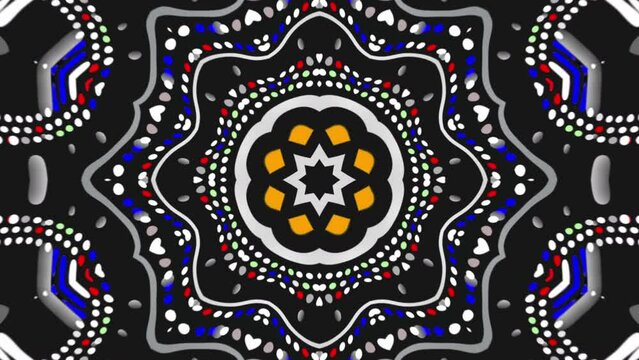 Kaleidoscope background. Hypnotic motion.  Dynamic ethnic abstract texture 3D kaleidoscope mandala abstract background of trippy art psychedelic trance to open third eye with visuals energy chakra