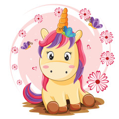 Cute Cartoon Unicorn vector illustration