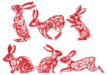 Set of rabbits in Chinese style
