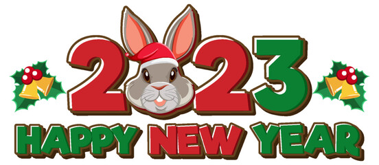 Happy New Year 2023 text with cute rabbit