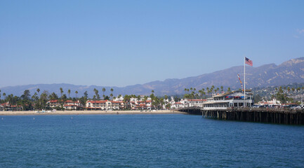 Stearns Wharf in Santa Barbara, California, USA - obrazy, fototapety, plakaty