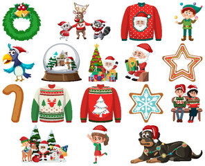Fototapeta premium Christmas characters and elements set