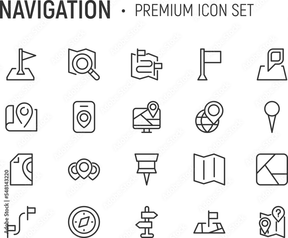 Poster editable vector pack of navigation line icons.