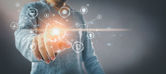 a businessperson with a smartphone Internet access and digital marketing on a global scale Banking and Finance Business technology includes things like digital link technology and big data.