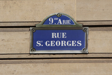 Obraz premium Rue Saint Georges street sign, one of the most famous streets in Paris, France.