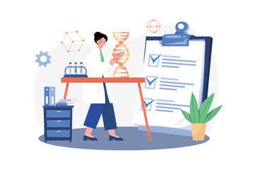 Female Scientist Doing DNA Research Illustration concept