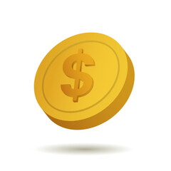 Gold coin with dollar symbol. 3d vector coin icon.