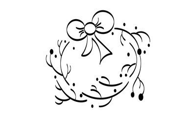 Vintage Holiday Icon. Hand Drawn outline Christmas Illustration. Vector element for Christmas Design